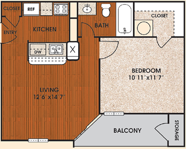 A - Eclipse - One Bedroom / One Bath - 518 Sq. Ft.*