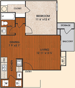 A1 - Twilight - One Bedroom / One Bath - 618 Sq. Ft.*