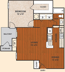 A2 - Dusk - One Bedroom / One Bath - 718 Sq. Ft.*