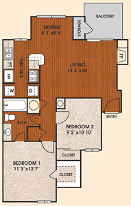A3 - Sunset - One Bedroom / One Bath - 818 Sq.Ft.*